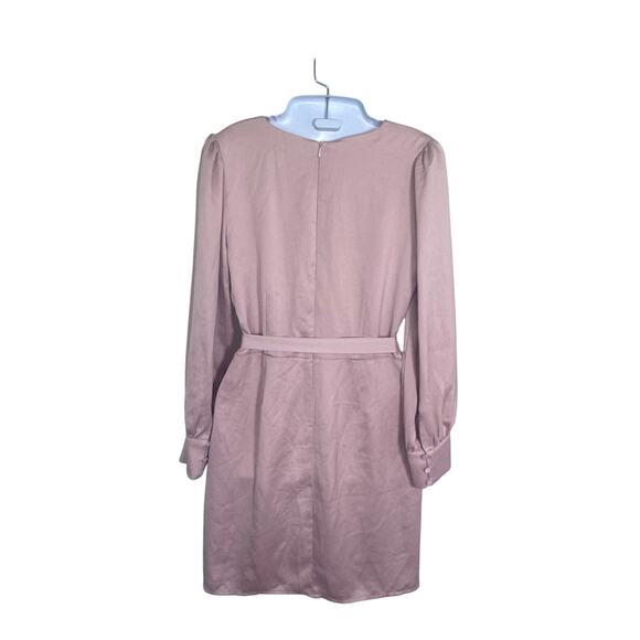 ADELYN RAE Tesora Faux Wrap Dusty Rose Pink Satin Long Sleeve Mini Dress Sz M - Picture 7 of 13